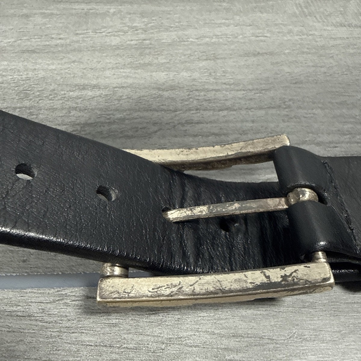 BRAVE BELTWORKS Black Leather Belt Silver Pebbled Rectangle Square Buckle 28 Brave Beltworks 28 Men main image 4
