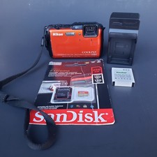 Nikon CoolPix AW120 Orange 16MP Waterproof WiFi Digital Camera Charger  SD Card