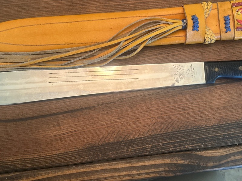Colombian Incolma Aguila Corneta Machete w/Leather Sheath