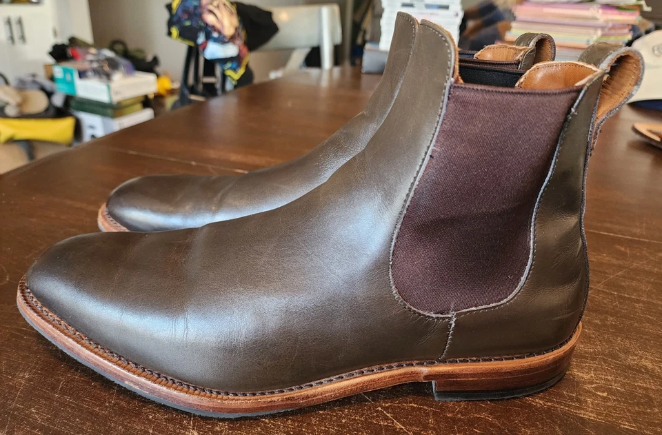 Allen Edmonds Liverpool Cuero Chelsea Botas Para Hombre Talla 9.5 D Verde y Marrón Foto 3 de 4