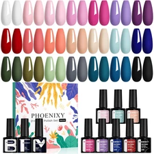 24 Gel Nail Polish Set, Gel Nail Polish Kit with Base Gloss Matte Top Coat Black