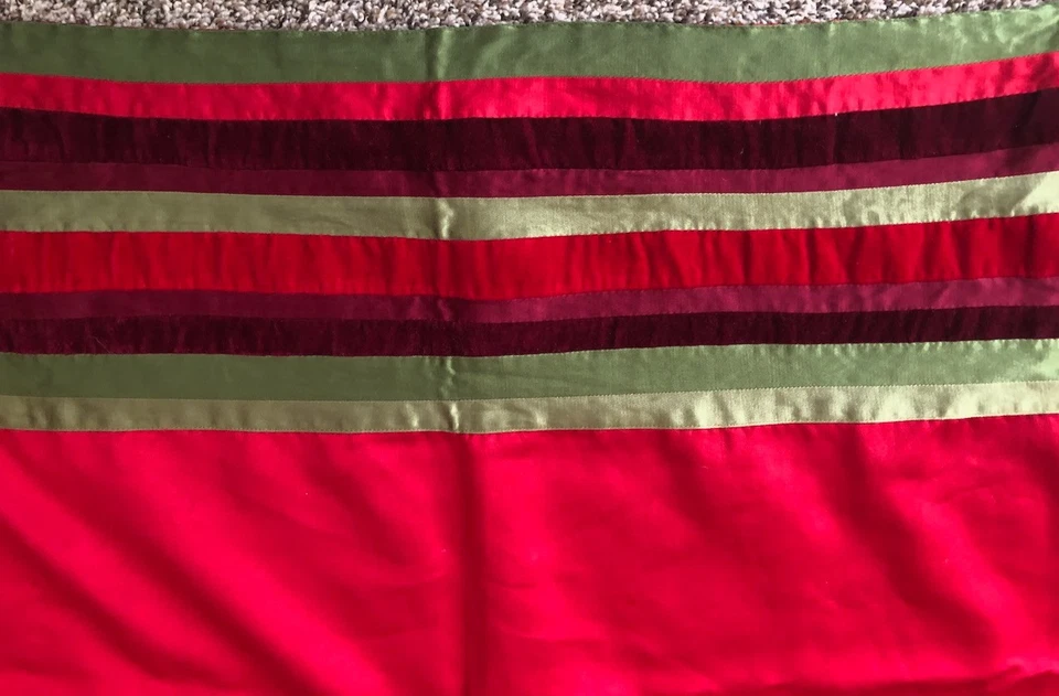 Crate & Barrel Rosetti Christmas Table Cloth Red Velvet Ribbon Stripe 60x60 - Image 4 of 4