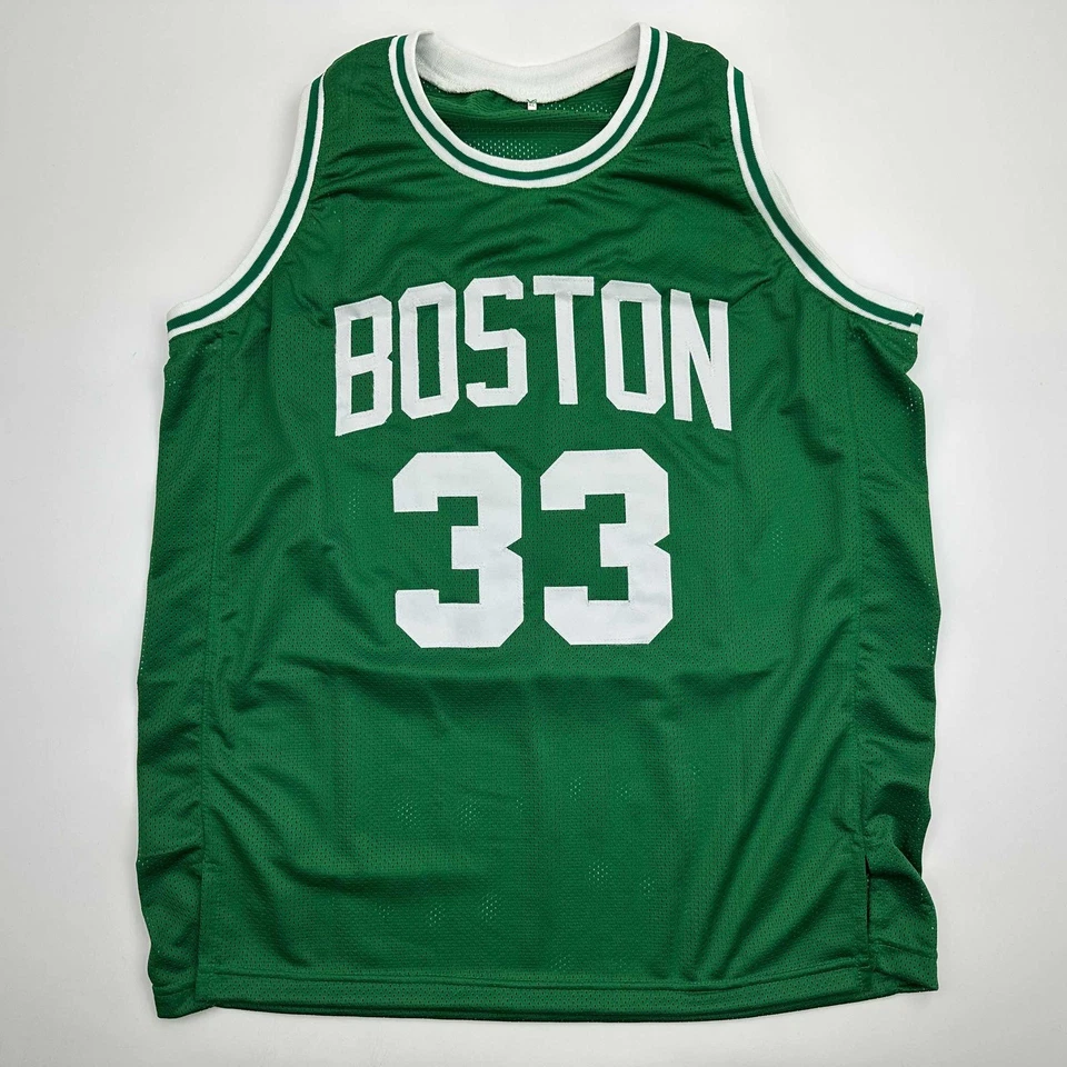 Autographed/Signed Larry Bird Boston Green Basketball Jersey Beckett BAS COA - Image 4 of 4