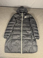 Nike Down Fill Puffer Parka Jacket Womens Small Black Hooded Long Reversible