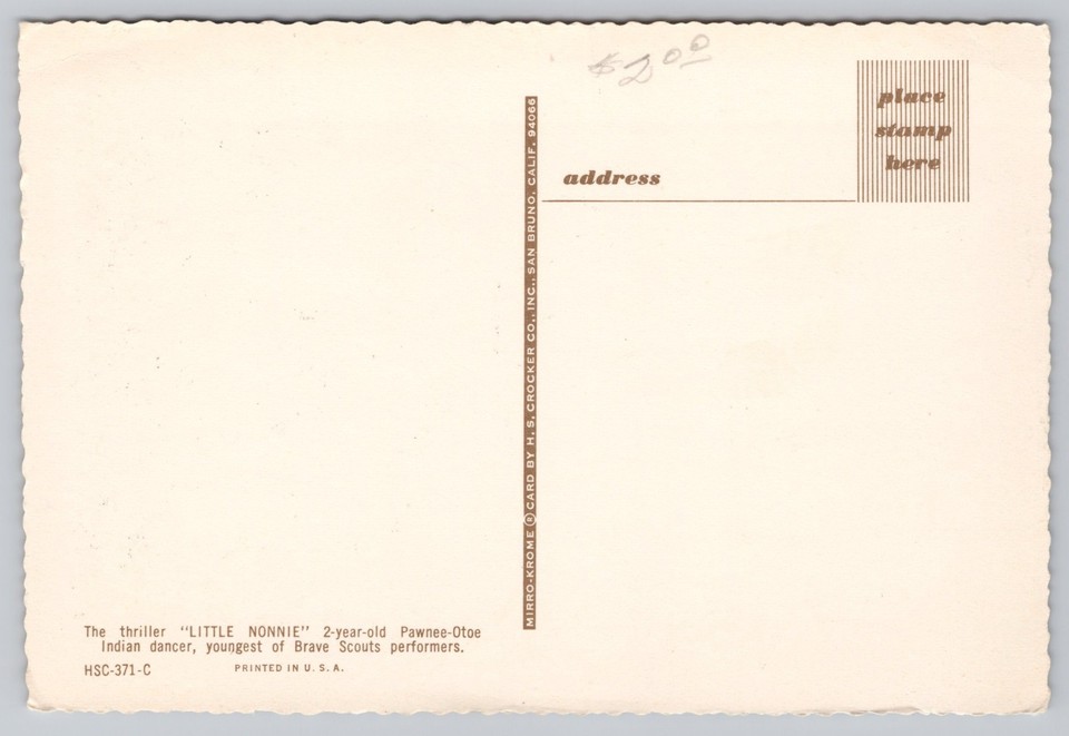 Postcard Little Nonnie Youngest Pawnee Otoe Indian Dancer Brave Scouts ...