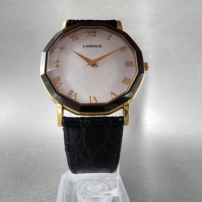 Seiko Lassalle Watch Men 33mm MOP Dial Gold Tone Dodecagon 7n00