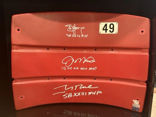 Joe Montana Jerry Rice Steve Young Signed Candlestick Park Red Seatback Tristar