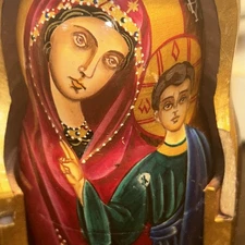Signed Madonna and Holy One Jesus Matryoshka 3D Russian Nesting Doll 5 Pce