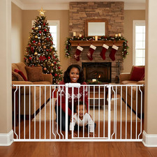 Extra Wide Baby Gate 62.2"-71.65" - No Drill, Walk-Through, Auto-Close, White