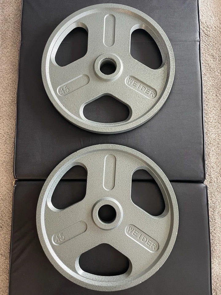 "Placas de peso Weider Olympic 2"" Hammertone 45 lb 2x45 lb total 90 lb triple agarre" Foto 3 de 4