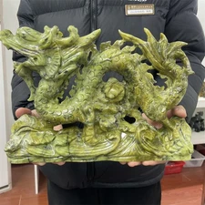 8.6LB 11" Natural XiuyanJade Dragon Decor Carved Quartz Crystal Energy Statue