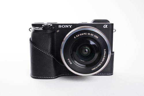 Genuine Real Leather Full Camera Case Bag Cover for Sony A6300 28-70mm Lens Open - Picture 5 of 9