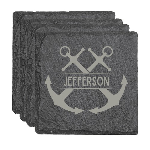 Personliazed Anchor and Nautical Monogram Slate Coasters - Set of 4 - 第 6/25 張圖片