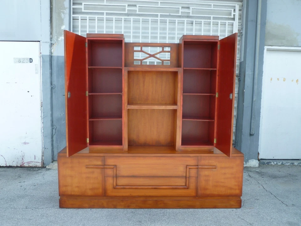  SIGNED JAMES MONT COROMANDEL RED CABINET W GOLD GILT BAMBOO DECORATION  - Image 4 of 4