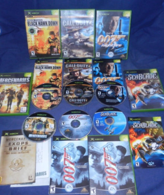 Xbox; Call of Duty 2, Black Hawk Down, Mercenaries, 007 Nightfire, SeaBlade,+,VG