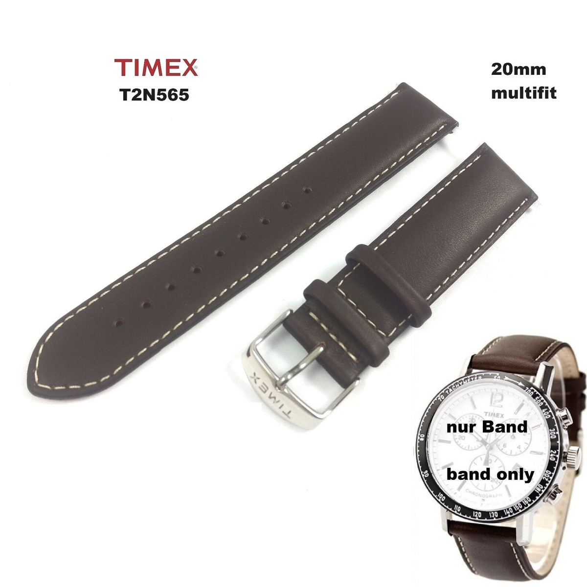 Timex Replacement Band T2N565 Dress Sport Chronograph Quality Leather Spare  Band - Main Image