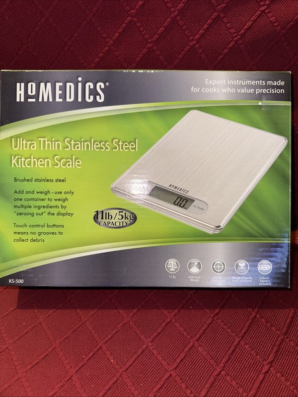 Homedics Ultra Thin Stainless Steel Kitchen Scale Brand New
