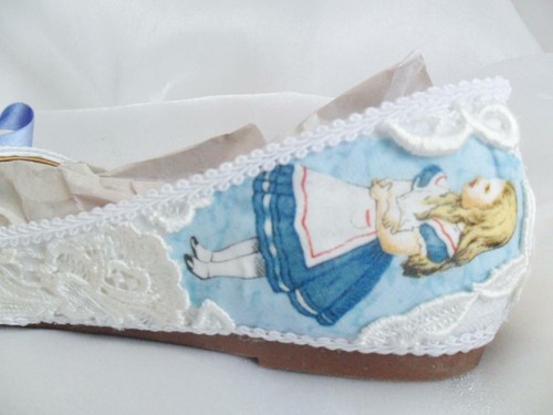 Flats Alice In Wonderland Lace Custom Size 3 4 5 6 7 8 Platform Wedding White - Picture 3 of 8