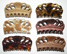 Helfrance Hair Claw Ornate Curved Ruffled Jaw Clip Pattern Color Made in France