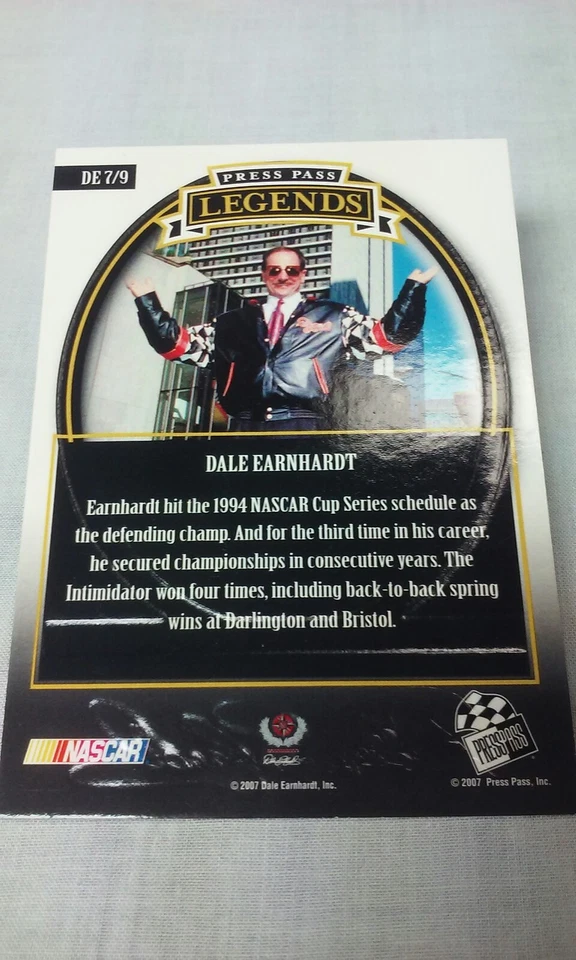 Dale Earnhardt Press Pass 2007 Legends 1994 Champion 4 Wins #151/499 RARE NASCAR - Image 3 of 3