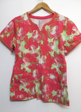 Med Couture Nurses Scrub Work Top Shirt Womens Medium Colorful Floral Modern Art
