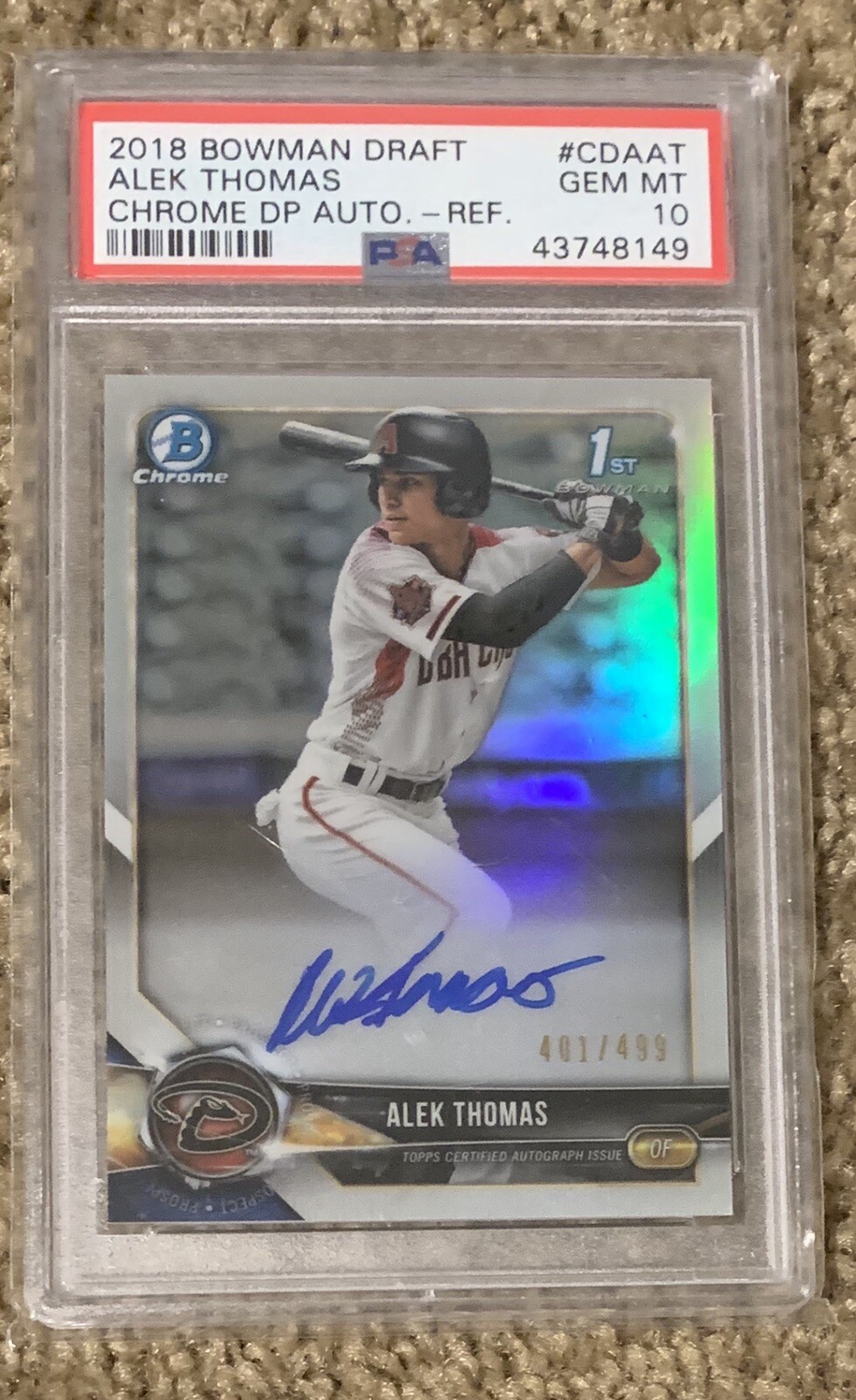 Alek Thomas 2018 1st Bowman Draft Chrome 1st Auto Refractor /499 PSA 10