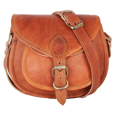 Vintage Saddle Bag Genuine Goat Cross-body Bag Leather Brown Messenger Shoulder
