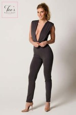 House of CB style 'Ashleigh' Grey Plunge Neck Jumpsuit