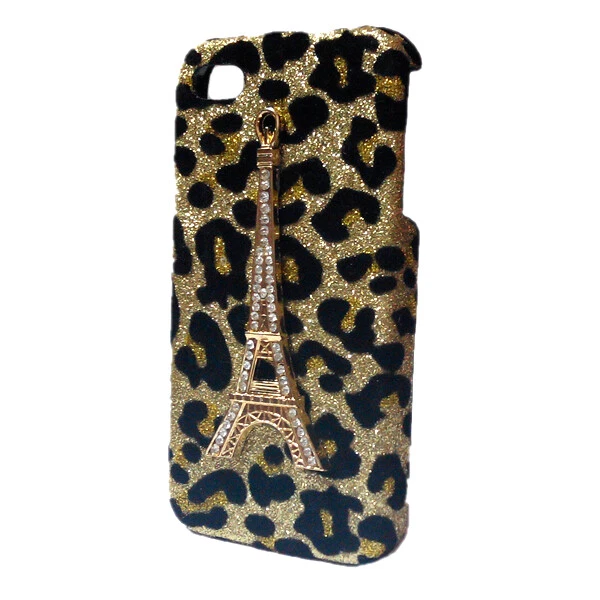 For Phones 3D Bling Luxury Leopard Rhinestone Gold Tower Back Hard Case Cover - Image 2 of 4