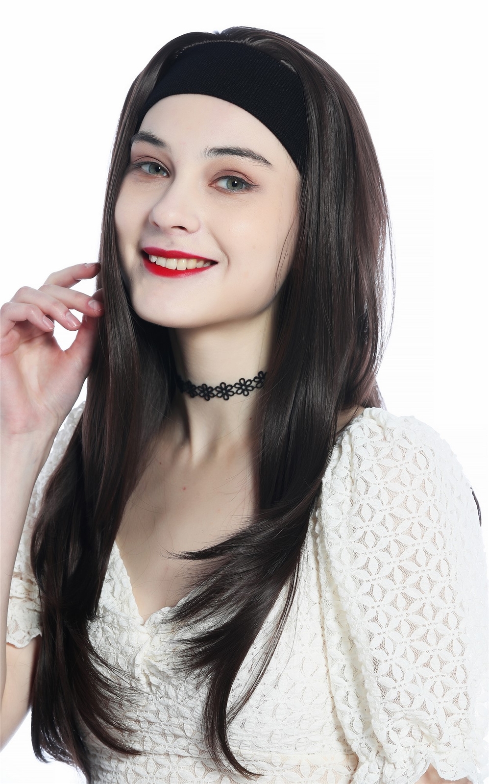 Wig Hairpiece Halfwig with Headband 65 long Smooth Brown Earthbrown