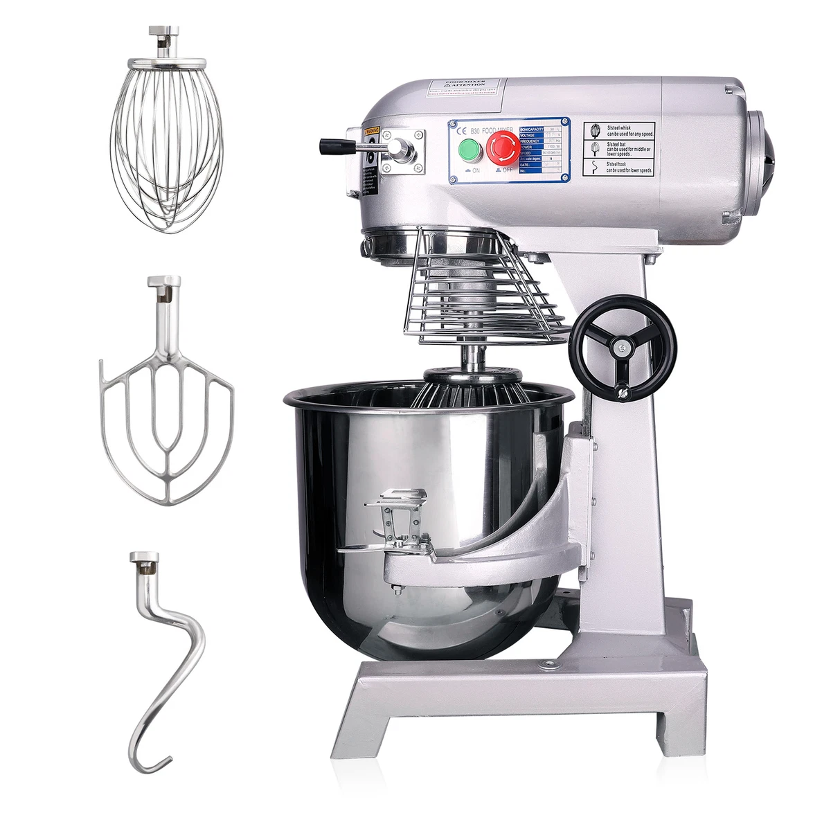 30 Qt Commercial Dough Food Mixer 1100W Gear Driven 1.5 HP 3 Speed