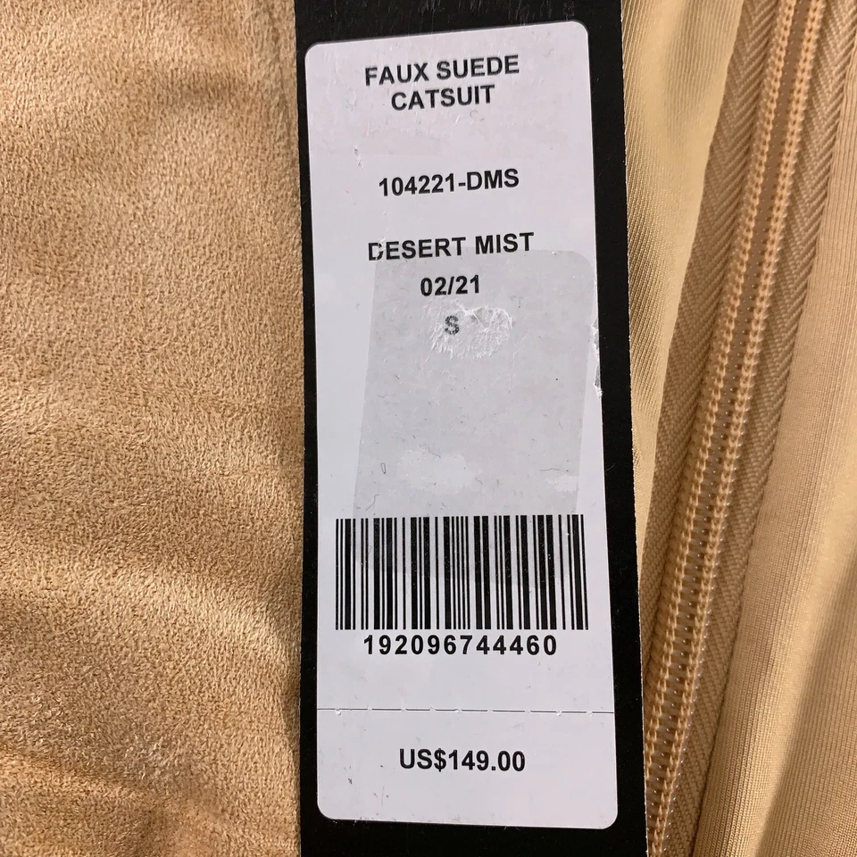 Bebe Women's Small Desert Mist Faux Suede Sleevless V Neck Belted Catsuit NWT - Image 4 of 4