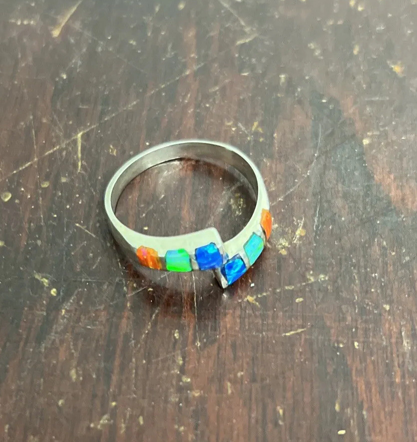 950 silver  multi stone mexican ring - image 1