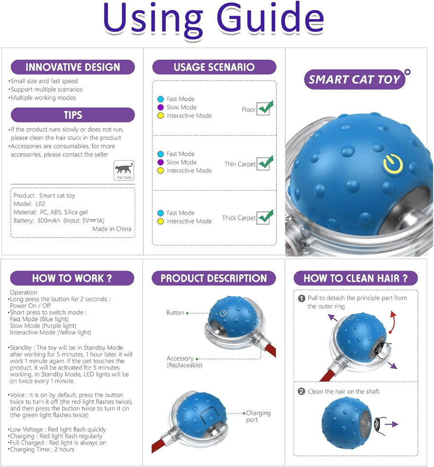 Interactive Cat Toys Ball for Indoor Cats Fast Rolling on Carpet ... - Rupee Mot Cat Toys