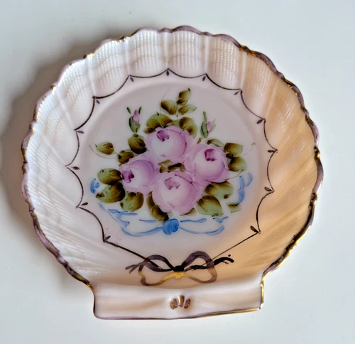 Cambridge Hand Painted Crown Tuscan Pink Milk Glass Plate Vintage