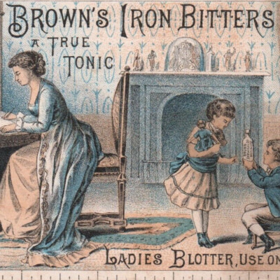 Antique Brown's Iron Bitters Tonic Ad Trade Card Blotter Ruler Quack Medicine