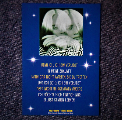 STAR-SONGCARD Billie Eilish - My Future Songtext beidseitig 13 cm x 9 cm