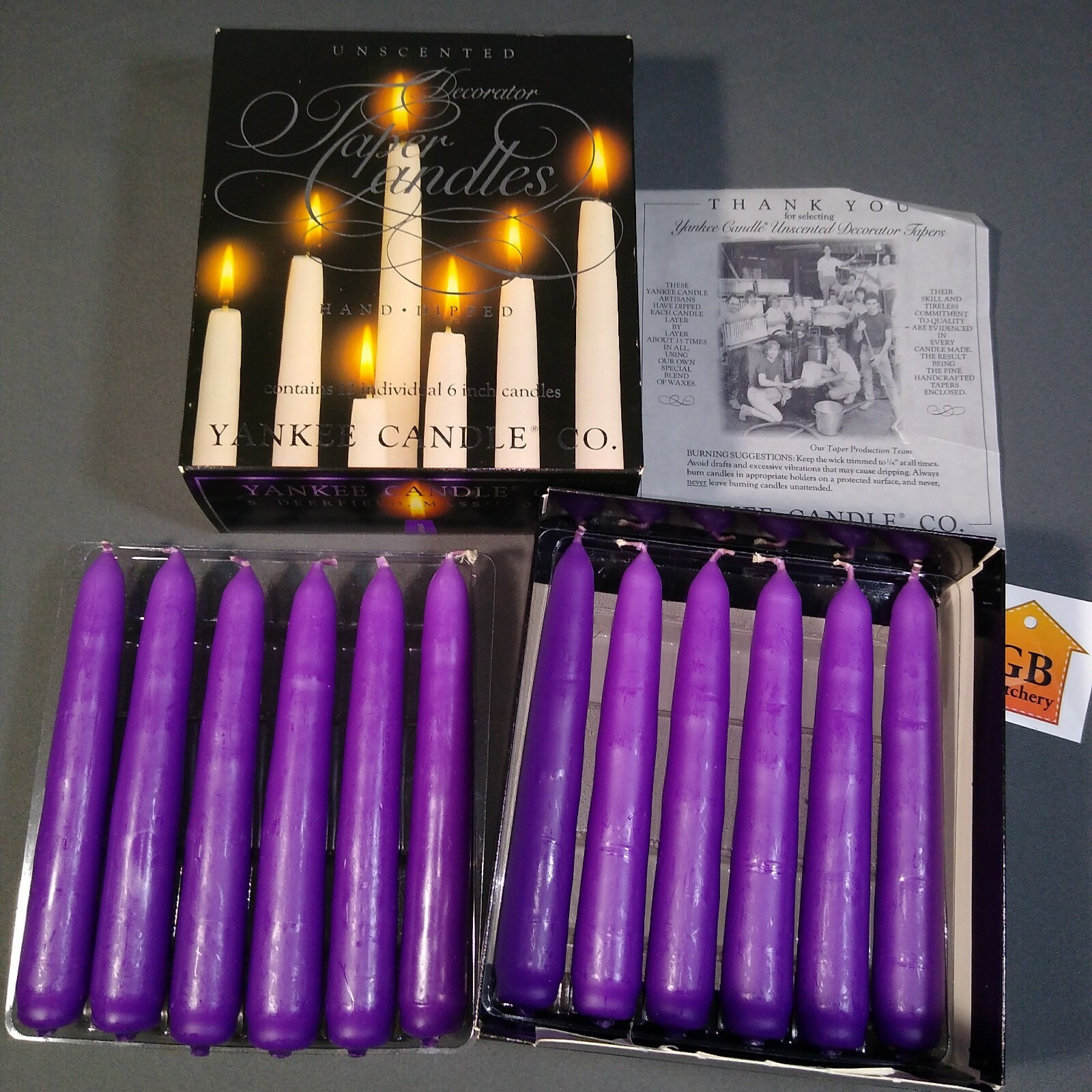 Yankee Candle Unscented 6" Taper Candles 12 Purple Hand Dipped in USA