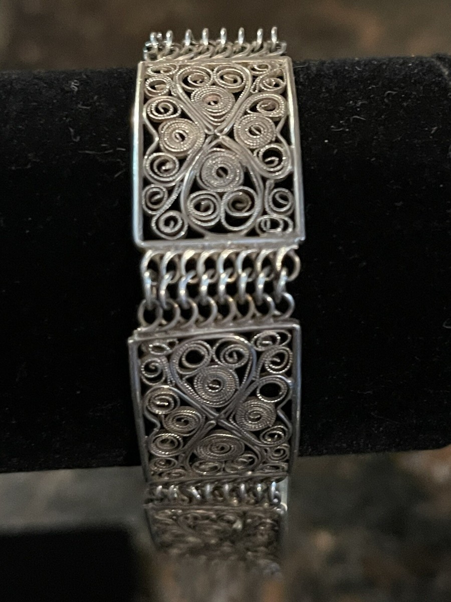 Vintage Antique Sterling Silver Filigree Bracelet 7 Inch | eBay