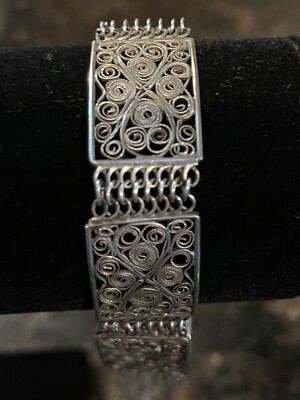 Vintage Antique Sterling Silver Filigree Bracelet 7 Inch | eBay