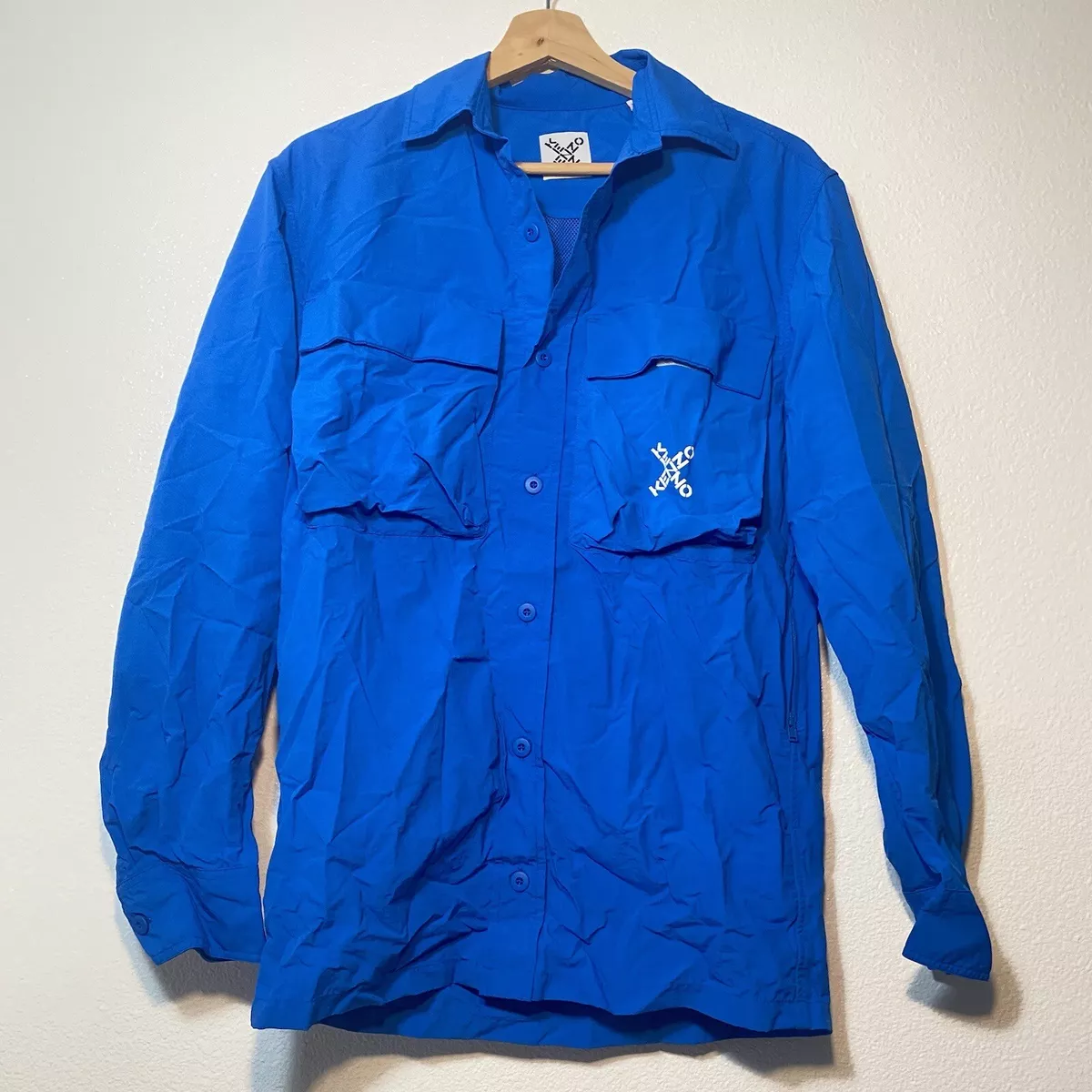 Kenzo Crossed Logo Blue Little X Sport Button Down Shirt Mens XS