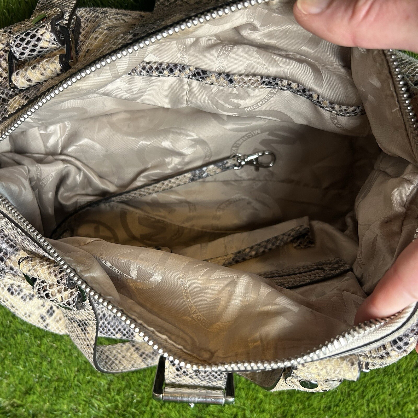 Michael Kors MK Leather Python Snakeskin Hobo Pur… - image 2