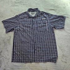 Habit Vented Fishing Shirt Men Large Blue Red Plaid Button Short Sleeve UV40