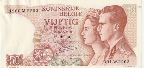 Belgien 1966 50 Frank zirkulierte Banknote Pick 139 Schnäppchen Bin