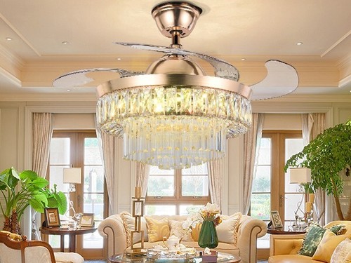 42 " Invisible LED Crystal Chandelier Ceiling Fan Light 3-Speeds Remote 3-Colors - Picture 13 of 15