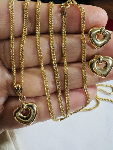 Pure Solid 18K 750 Gold Love Heart Earring Necklace 15.5”/16” Inch 6.3g 2.2mm - Picture 9 of 24