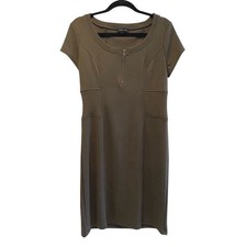 Spense Sheath Dress Olive Green Ribbed Trim Quarter Zip Workwear Women Size 10