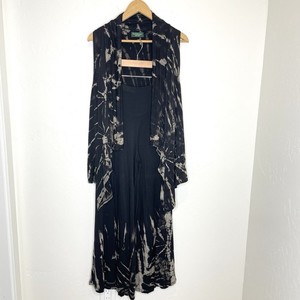 Kathmandu Imports Tie Dye Cardigan Wide Leg Pants Set Womens One Size Black Tan