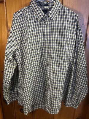 Vintage Arrow USA 1851 Dress Shirt Button Up Long Sleeve Blue & Yellow Plaid L