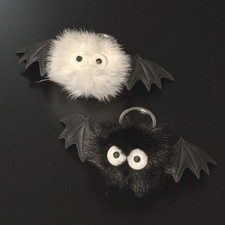 Halloween Bat Fluffy Keychain Set Black White